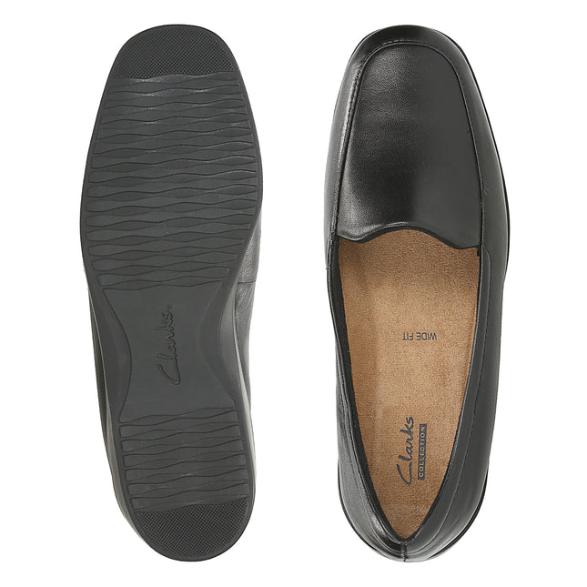 Clarks Women’s Georgia Black Leather Slip-On Loafers – Soft Leather Upper, Cushioned Footbed & Flexible Sole for Everyday Comfort