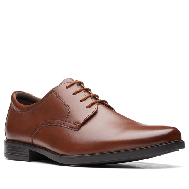 Clarks Men’s Howard Walk Dark Tan Leather Lace-Up Shoes – Classic Formal/Smart-Casual Leather Shoes with Cushion Plus™ Comfort & Grippy Sole