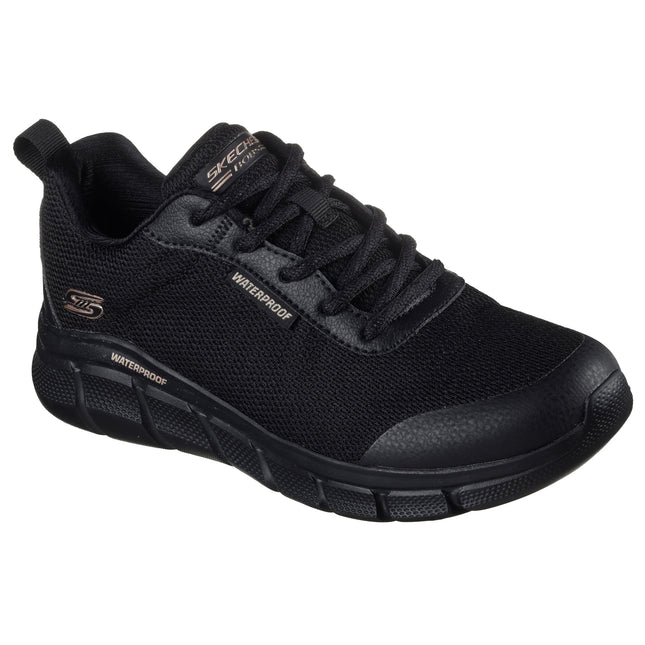 Skechers Women’s 117351 BOBS B Flex – Flex Proof Waterproof Trainer – Black Mesh & Synthetic Vegan Leather with Memory Foam Insole