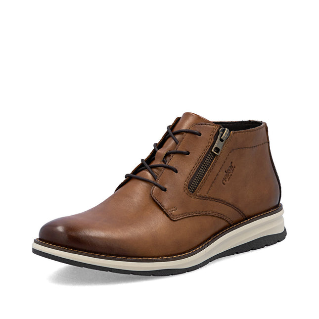 Rieker Men’s 14705-24 Tan Leather Lace-Up & Zip Ankle Boots – Classic Winter Boots with Cushioned Sole & Easy On/Off Fit