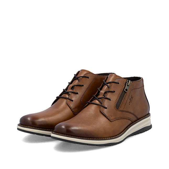 Rieker Men’s 14705-24 Tan Leather Lace-Up & Zip Ankle Boots – Classic Winter Boots with Cushioned Sole & Easy On/Off Fit