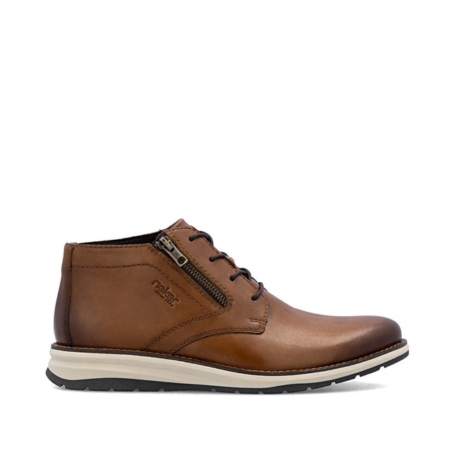 Rieker Men’s 14705-24 Tan Leather Lace-Up & Zip Ankle Boots – Classic Winter Boots with Cushioned Sole & Easy On/Off Fit