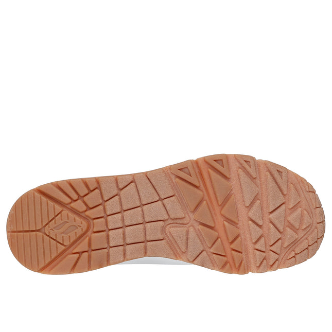 Skechers Women’s 177093 Uno Jungle Nite – White Synthetic Trainer with Leopard-Print Detail & Air-Cooled Memory Foam