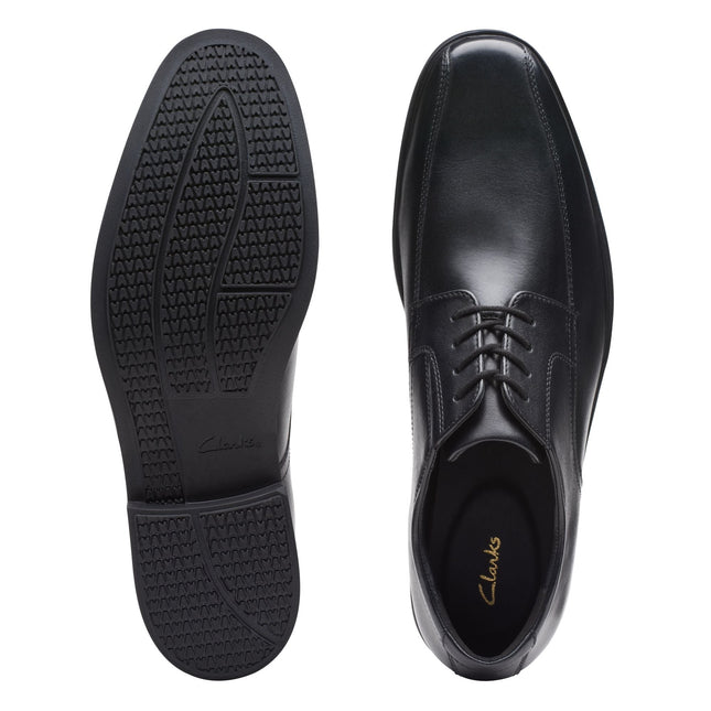Clarks Men’s Howard Over Black Leather Dress Shoes – Classic Lace-Up Leather Shoes with Cushion Sole for Work & Smart Casual Wear