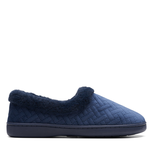 Clarks Women’s Twyla Star Navy Wide-Width Slippers – Soft Faux-Fur Lined, Cozy House Slippers with Grippy Rubber Outsole