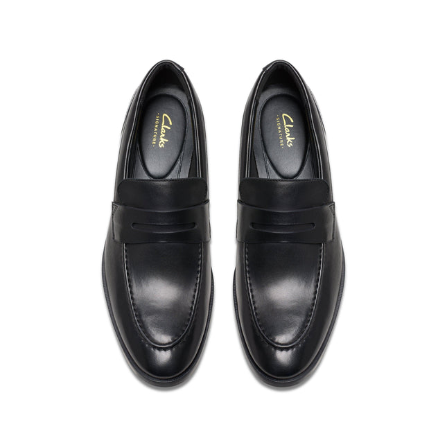 Clarks Men’s Brandon Step Black Leather Slip-On Shoes – Classic Leather Dress Shoes with Cushioned Comfort & Flexible Rubber Sole