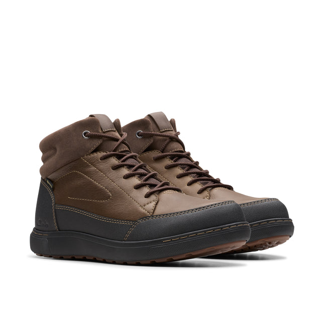 Clarks Men’s Mapstone Hi GTX Dark Brown Leather Waterproof Lace-Up Boots – All-Weather Outdoor & Urban Boots with GORE-TEX, Cushioned Support & Rugged Outsole