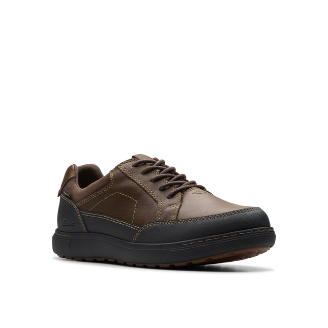 Clarks Men’s Mapstone Lo GTX Dark Brown Leather Waterproof Shoes – All-Weather Leather Lace-Ups with GORE-TEX®, Cushioned Comfort & Rugged Outsole