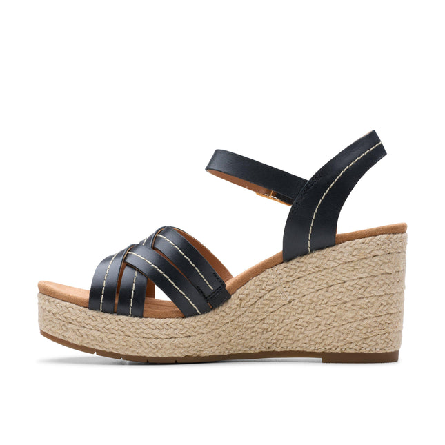 Clarks Women’s Sabina Strap Black Leather Sandals – Elegant Slingback Sandals with Cushioned Footbed & Comfortable Low Heel