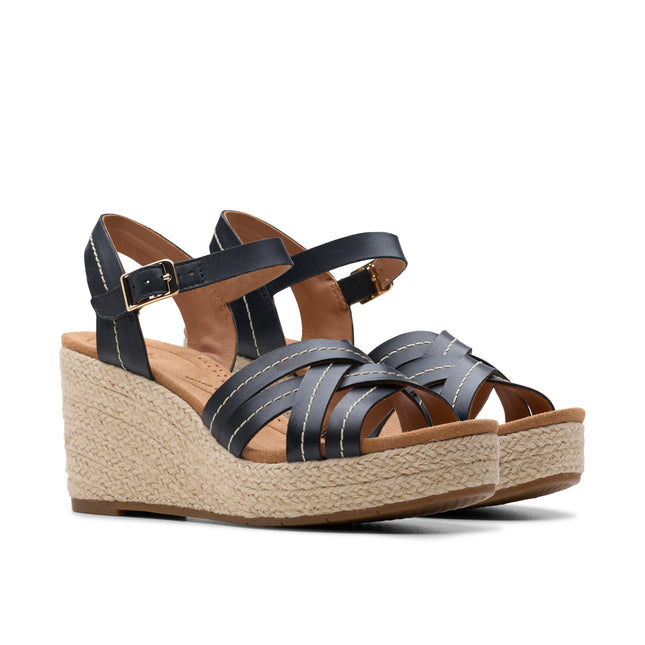 Clarks Women’s Sabina Strap Black Leather Sandals – Elegant Slingback Sandals with Cushioned Footbed & Comfortable Low Heel
