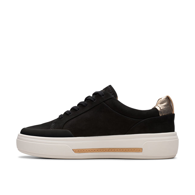 Clarks Women’s Hollyhock Zip Black Leather Trainers – Platform Casual Shoes with Lace-Up & Zip Fastening and Contour Cushion Comfort