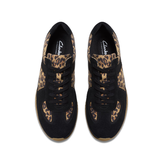 Clarks Women’s Meridor Lo Leopard Print Leather Trainers – Casual Low-Profile Shoes with Contour Cushion Comfort & Stylish Animal Print