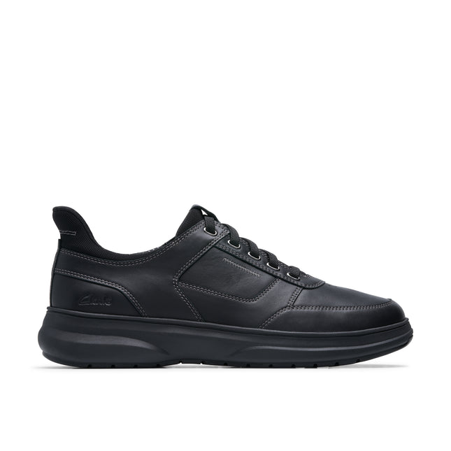 Clarks Men’s Mullan Easy Black Leather Wide-Fit Lace-Up Shoes – Comfortable Everyday Leather Sneakers with Easy-Entry Heel & Cushioned Sole
