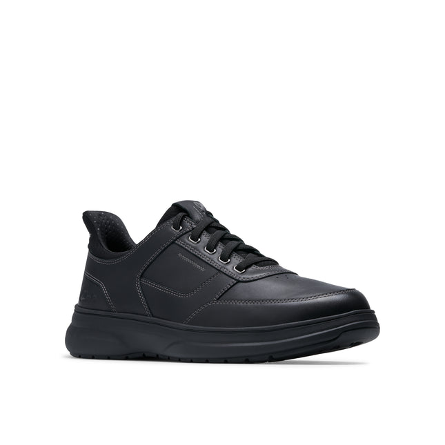 Clarks Mullan Easy Black Leather Men’s Lace-Up Trainers – Comfortable Everyday Casual Shoes with Cushioned Footbed & Easy-Entry Design
