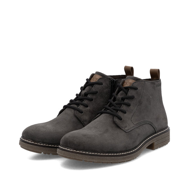 Rieker Men’s 33106-45 Charcoal Grey Leather Ankle Boots – Slip-On Comfort Boots with Cushioned Insole & Flexible Sole