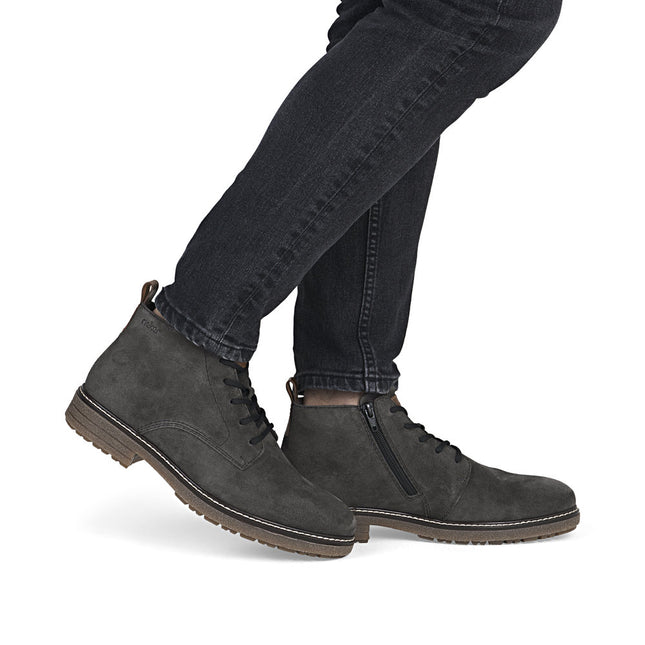 Rieker Men’s 33106-45 Charcoal Grey Leather Ankle Boots – Slip-On Comfort Boots with Cushioned Insole & Flexible Sole