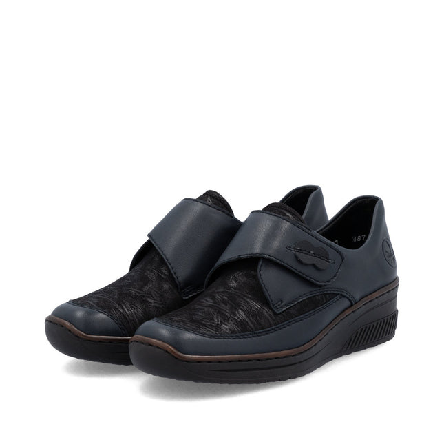 Rieker 487C0-15 Navy Leather Womens Velcro Shoe