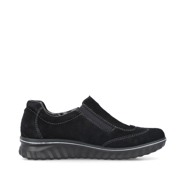 Rieker 59071-00 Black Suede Womens Low Wedge Shoe