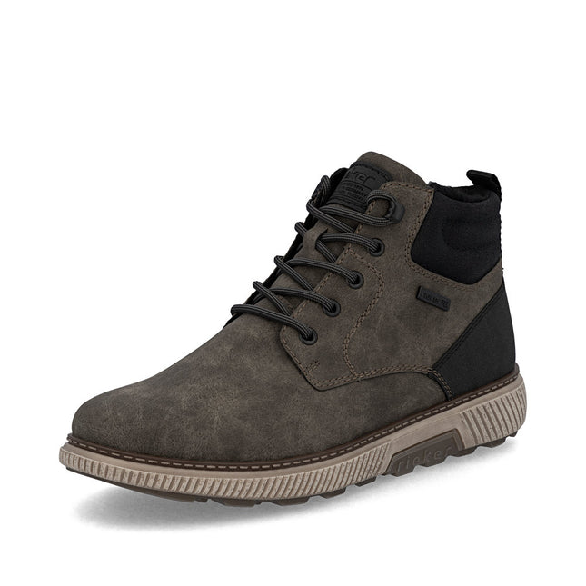 Rieker Men’s B3302-25 Olive Green Ankle Boots – Weatherproof TEX Winter Boots with Lace & Zip, Warm Lining, Cushioned Comfort & Durable Grip Sole