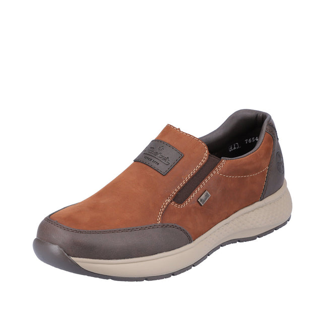Rieker B7654-22 Men’s Brown Leather Slip-On Shoes – Water-Resistant Casual Shoes with Cushioned Antistress Sole & Easy On/Off Design