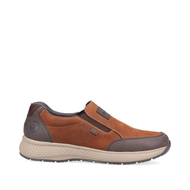 Rieker B7654-22 Men’s Brown Leather Slip-On Shoes – Water-Resistant Casual Shoes with Cushioned Antistress Sole & Easy On/Off Design