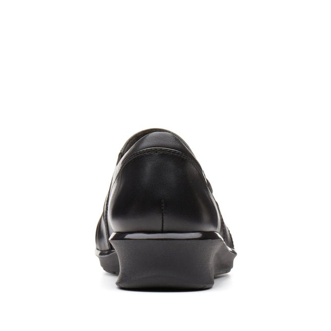 Clarks Women’s Hope Roxanne Black Leather Slip-On Shoes – Wide Width, Cushion Soft™ Comfort, Classic Everyday Work-to-Weekend Loafers