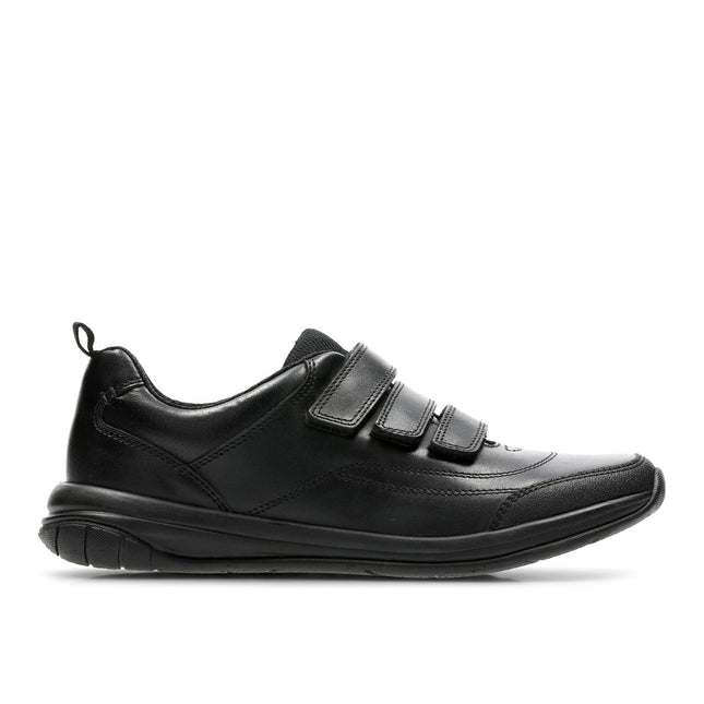 Clarks Men’s Hula Thrill Black Leather Velcro Slip-On Shoes – Easy-On Comfortable Everyday Leather Shoes with Cushioned Footbed