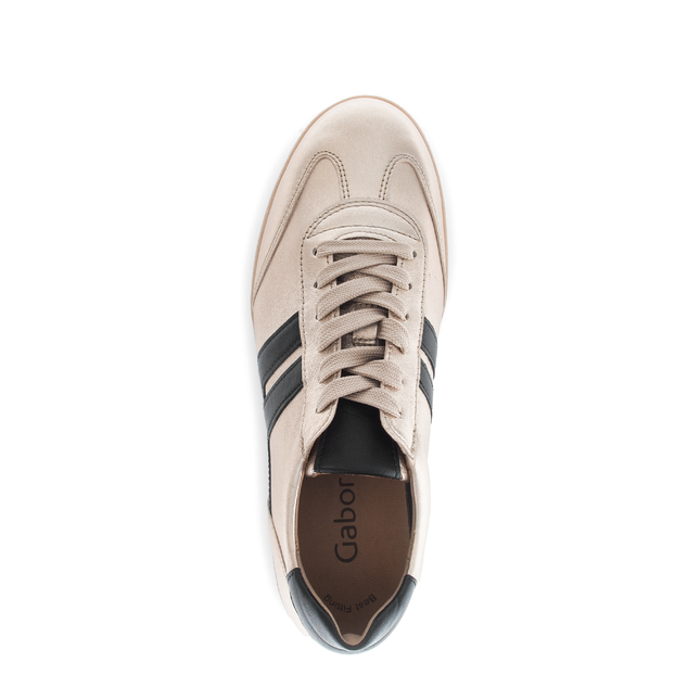 Gabor Women’s West 73.300.62 Leather & Satin Trainer – Champagne & Black Lace-Up Sneaker with Removable Insole