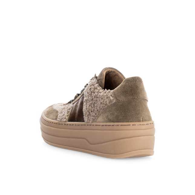 Gabor Women’s 73.350.14 Steam Brown Flatform Trainer – Suede & Teddy Fleece Lace-Up Sneaker