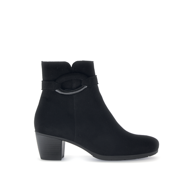 Gabor Women’s 75.523.17 Black Suede Ankle Boot – Best Fitting Comfort with Side Zip & Decorative Buckle