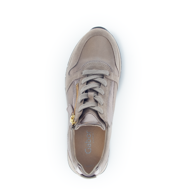 Gabor Women’s 76.446.65 Palace Trainer – Beige Leather with Light Gold Accents & Removable Insole Extra Wide Fit