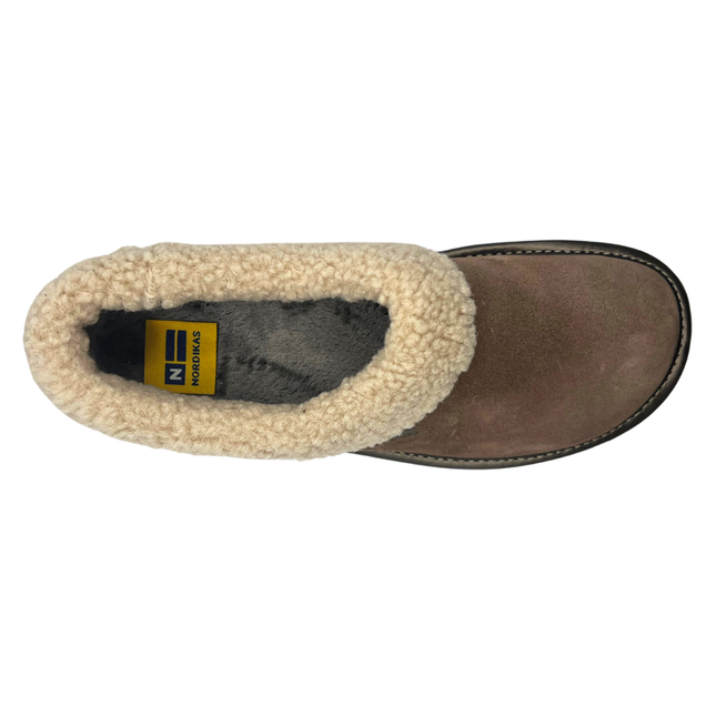 Nordikas Women’s 1754-O/4 Afelpado Piedra Stone Suede Slippers – Shearling-Trimmed Closed Heel Wedge