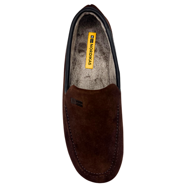 Nordikas 1390 Afelpado Men’s Slippers – Suede Moccasin-Style Slip-On with Rubber Sole & Warm Lining